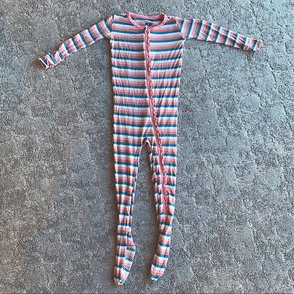 Girl’s Striped Ruffle Kickee Pants Footies